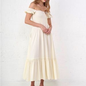 La Ligne Arielle Dress Yellow White Stripe Stretch Poplin Smocked Bodice S EUC